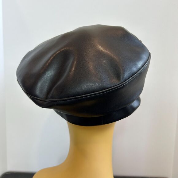 Vintage 80s KOKIN Faux Leather Moto Biker Newsboy Cabbie Hat Gold Sunburst - Picture 5 of 9